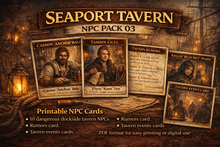 Load image into Gallery viewer, Seaside Tavern -- NPC Pack 03 -- 10 NPC Printable Cards for DnD 5e and Fantasy RPGs